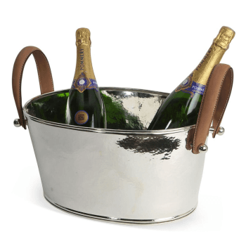 Image showing the Leather Handled Champagne bath, H18 x W20 x D38cm, Hammered Nickel Plate product.