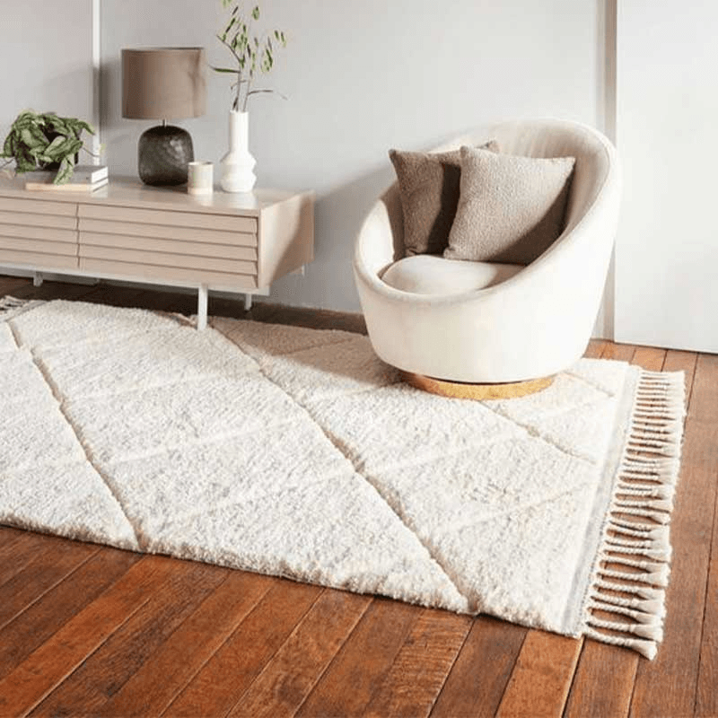 Fes Moroccan Boho Diamonds Rug, 120 x 170cm, Cream